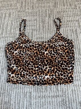 Leopard Print Cropped Tank Top - Brown
